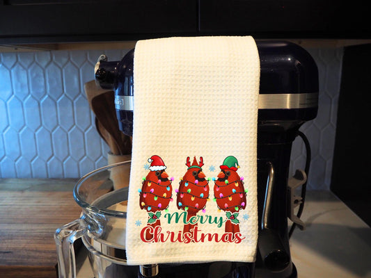 Merry Christmas Cardinals Dish Tea Hand Kitchen Towel, Kitchen Decor Gift- Winter Decor-Housewarming Hostess Gift