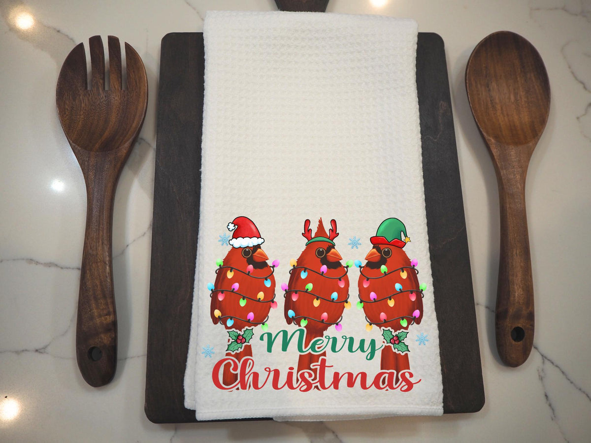 Merry Christmas Cardinals Dish Tea Hand Kitchen Towel, Kitchen Decor Gift- Winter Decor-Housewarming Hostess Gift