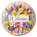 Welcome Spring Floral Wreath Sign, Round Metal Sign For Wreaths, Wreath Attachment, Spring Wreath Sign