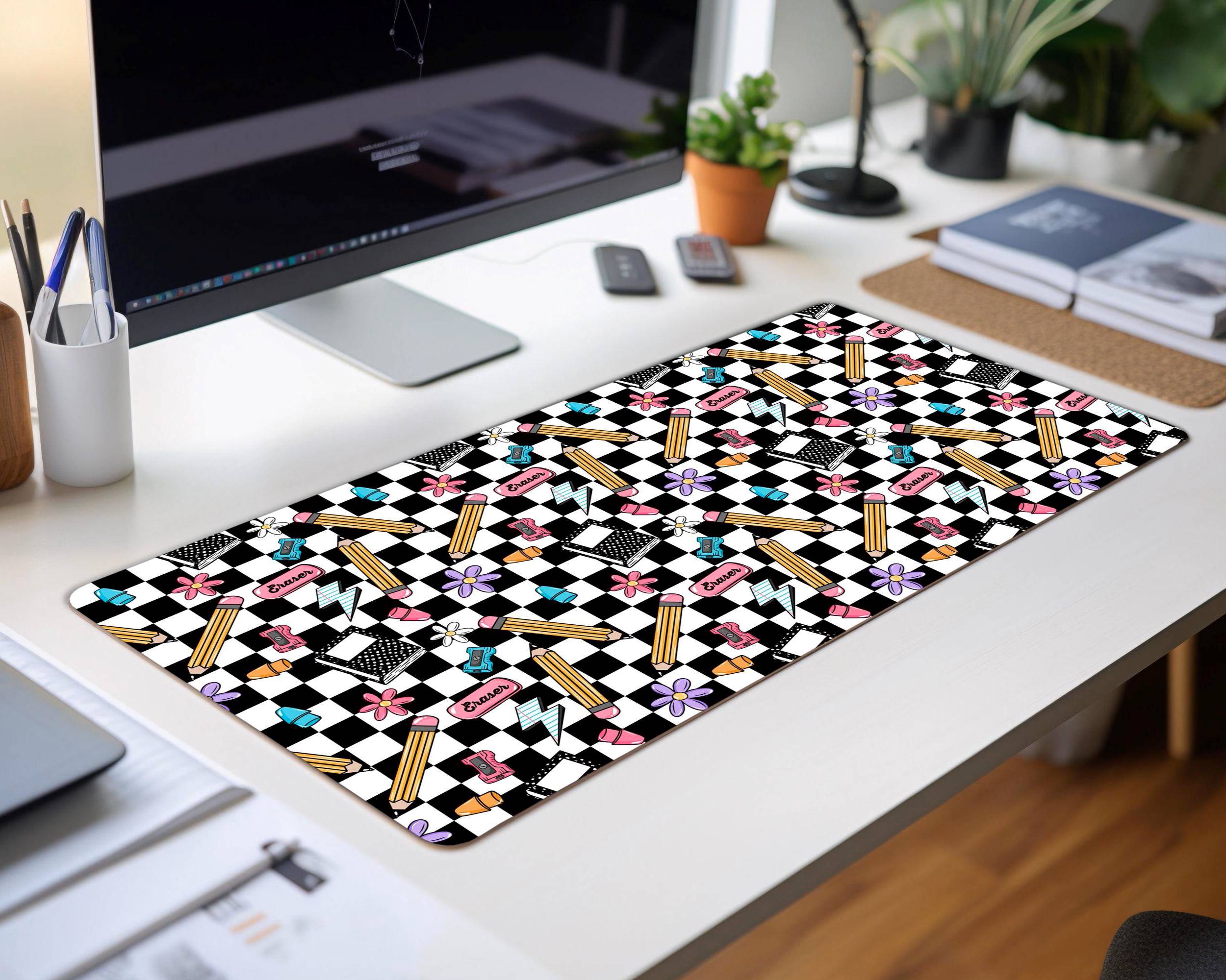 Custom Teacher Checkered Desk Mat, Large Mousepad, Co Worker Teacher Gift, Home Office Desk Supplies