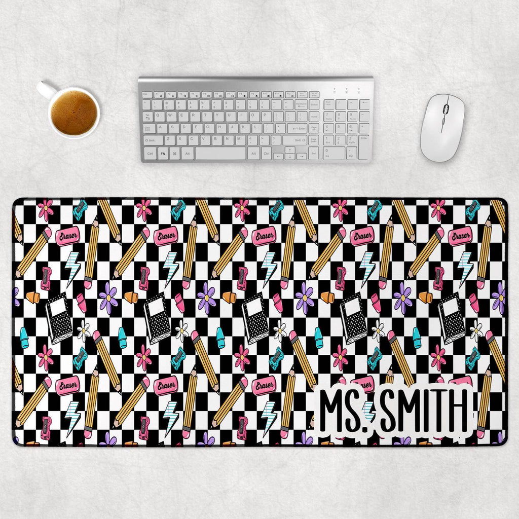 Custom Teacher Checkered Desk Mat, Large Mousepad, Co Worker Teacher Gift, Home Office Desk Supplies