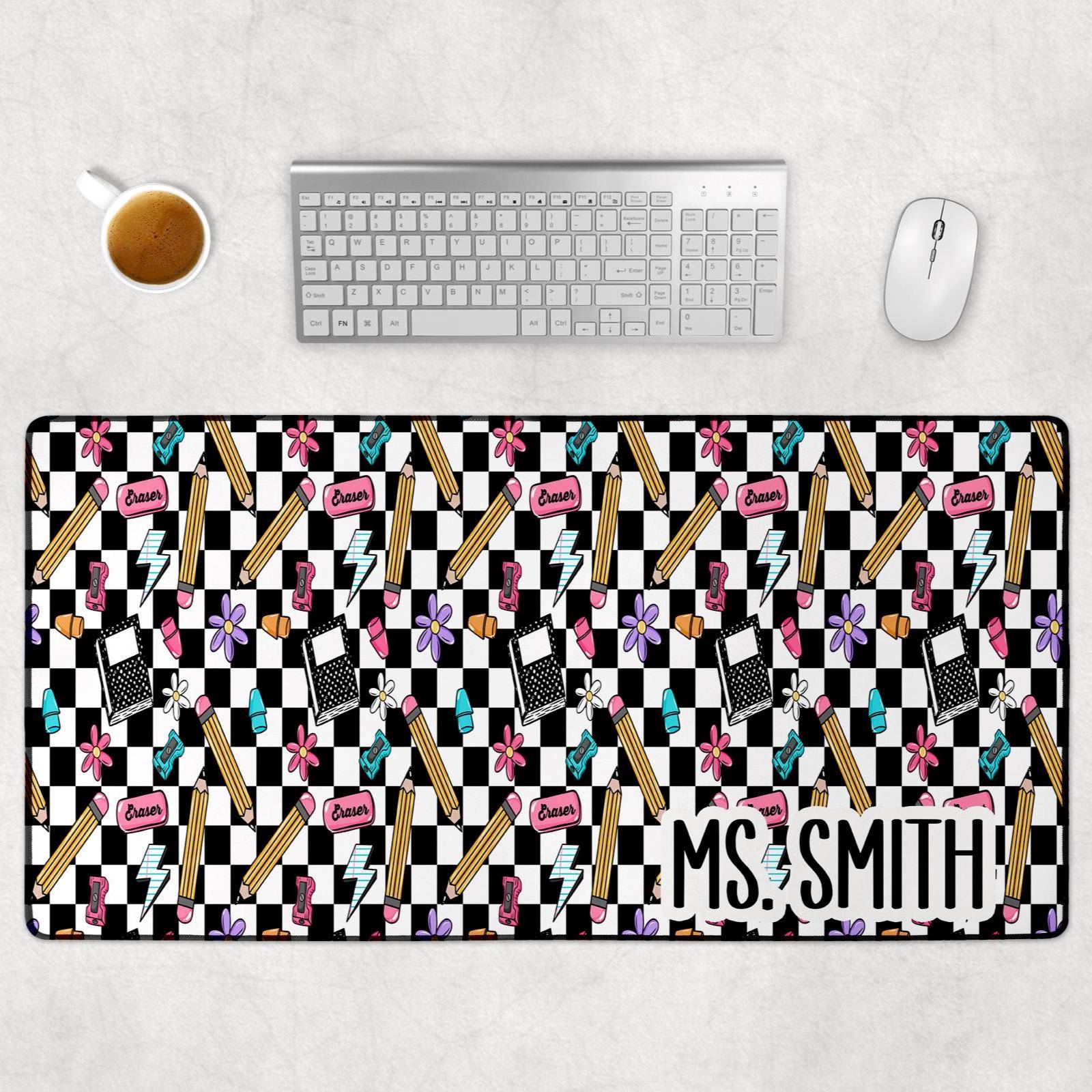 Custom Teacher Checkered Desk Mat, Large Mousepad, Co Worker Teacher Gift, Home Office Desk Supplies
