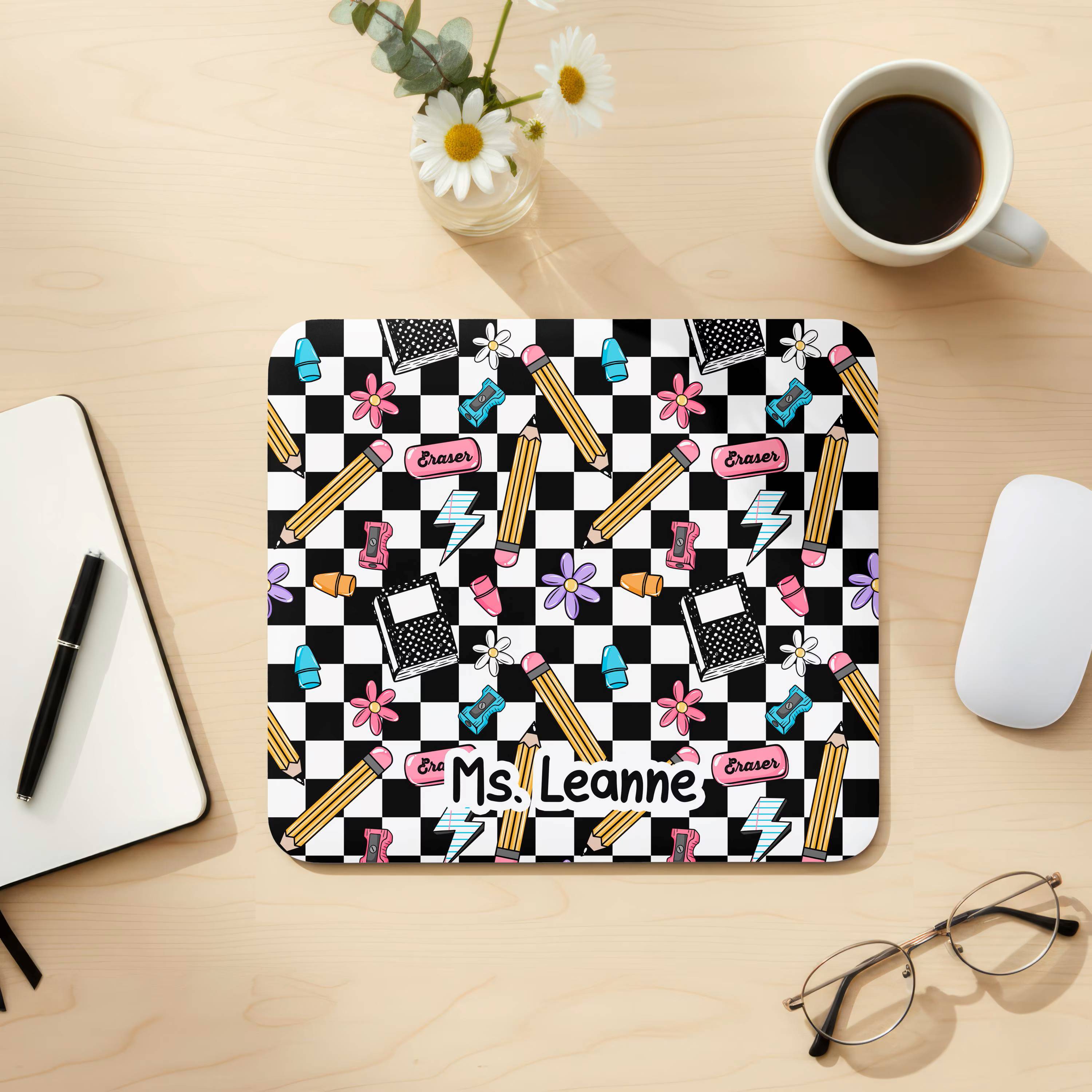 Custom Teacher Checkered Desk Mat, Large Mousepad, Co Worker Teacher Gift, Home Office Desk Supplies
