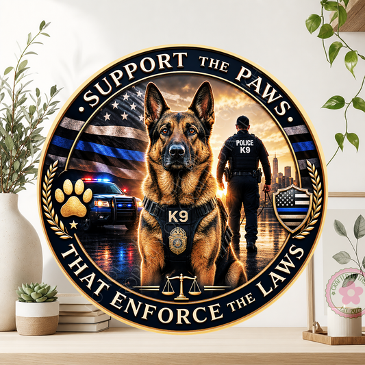 Police K9 Wreath Sign, Round Metal Sign For Wreaths, K9 Officer Wreath Attachment Insert