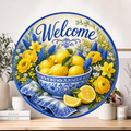 Lemon Welcome Wreath Sign: Round Metal Sign For Wreaths, Chinoiserie Decor