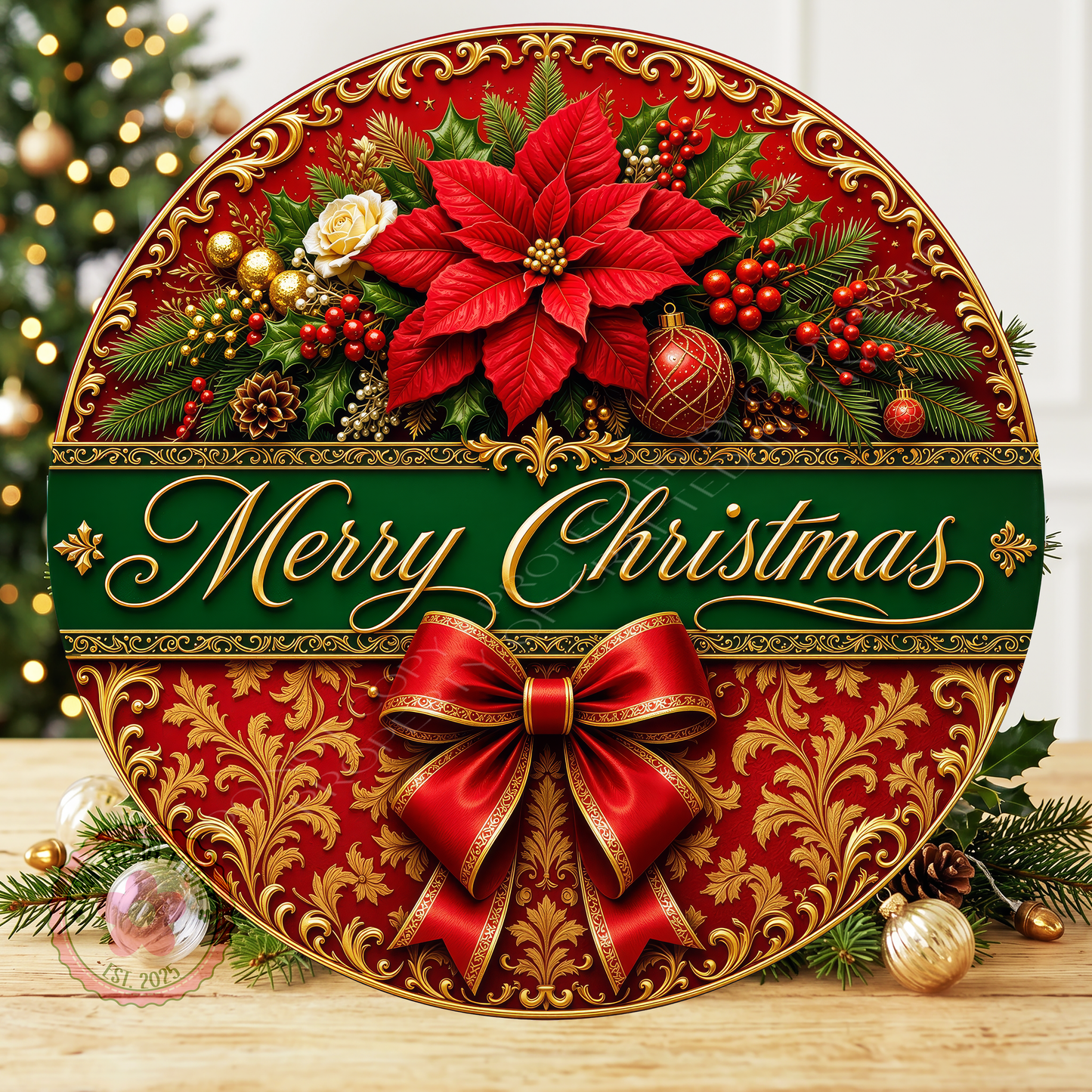 Merry Christmas Wreath Sign: Round Metal Sign For Wreaths, Christmas Decor Gift