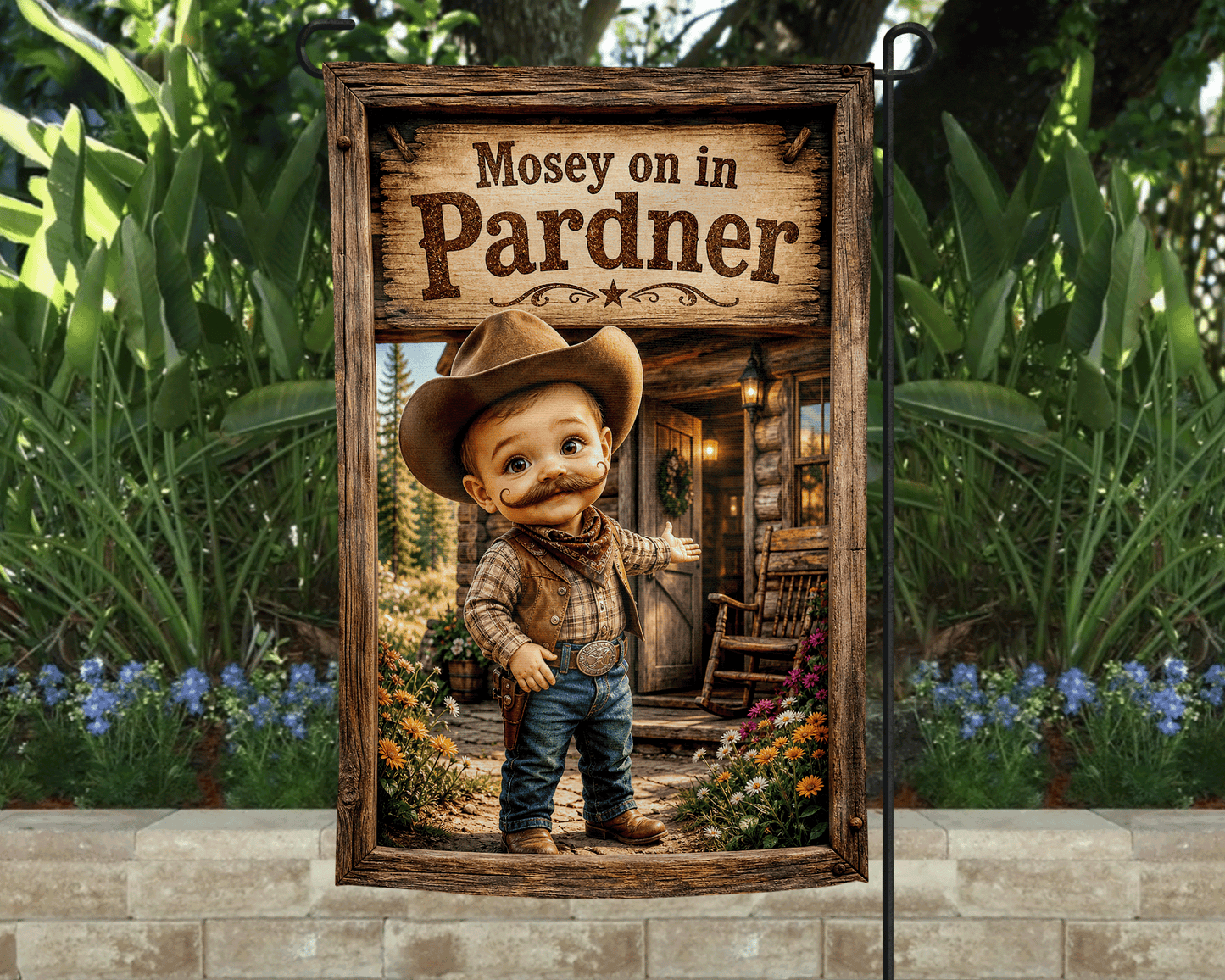 Mosey On In Pardner Garden Flag, 12x18 Double Sided Flag: Front Yard Decor