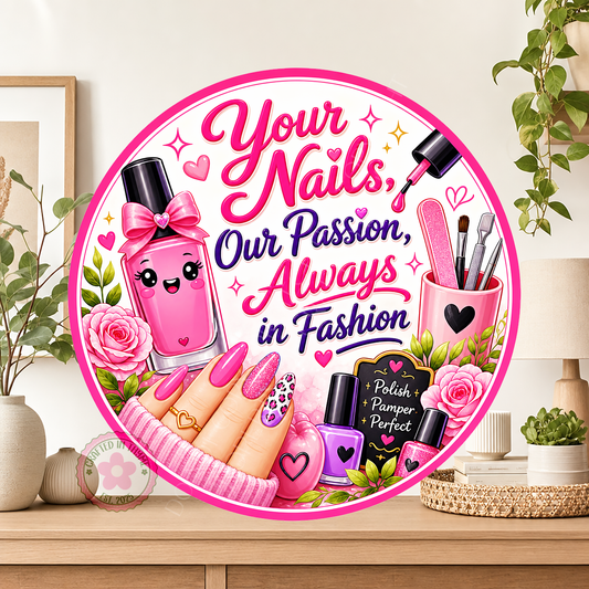 Nail Tech Wreath Sign, Round Metal Sign For Wreaths, Nail Salon Decor