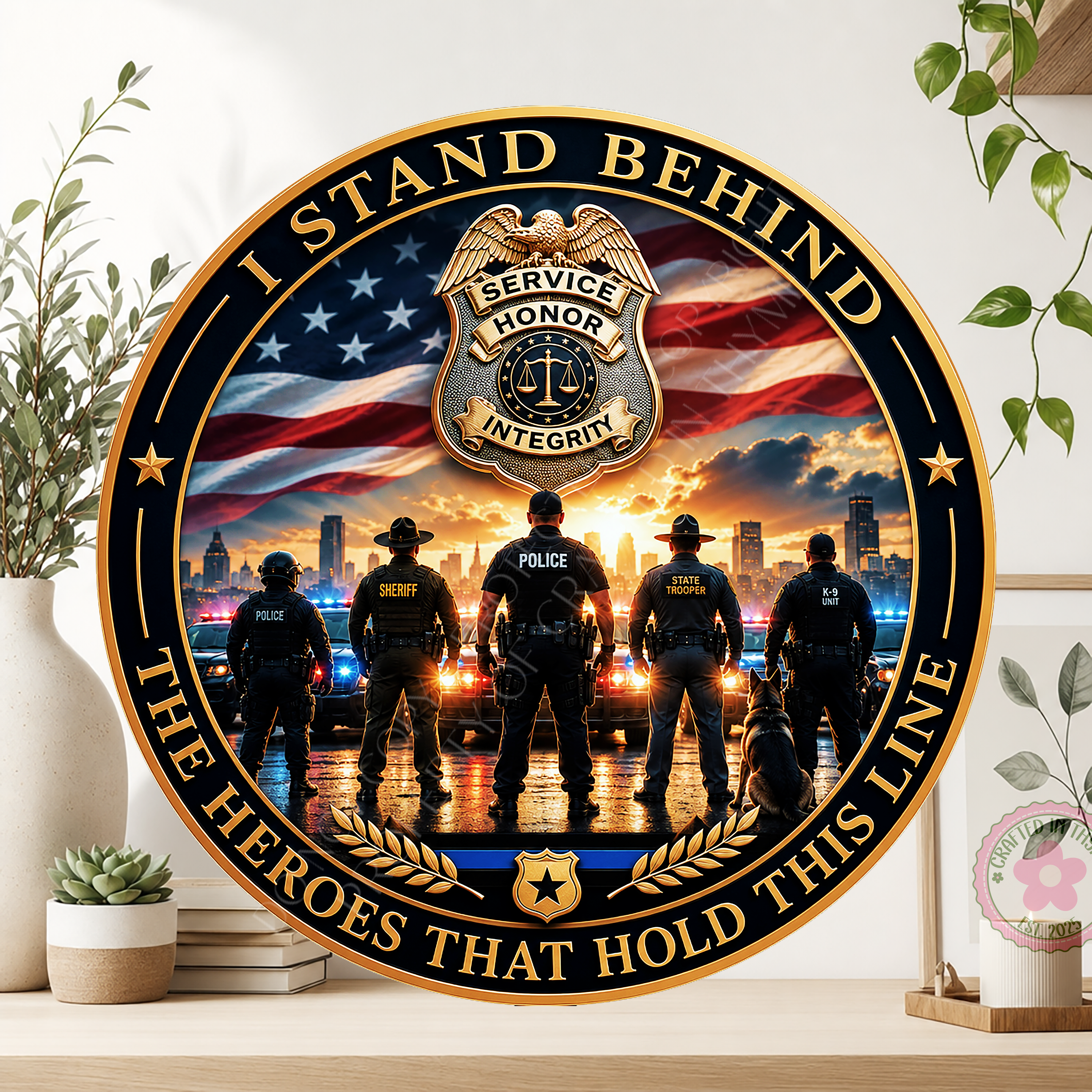 Police Wreath Sign, Round Metal Sign For Wreaths, Law Enforcement Officer Wreath Attachment Insert