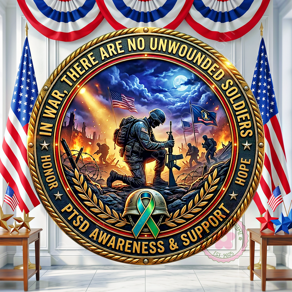 PTSD Awareness Wreath Sign, Round Metal Sign For Wreaths, Patriotic Decor
