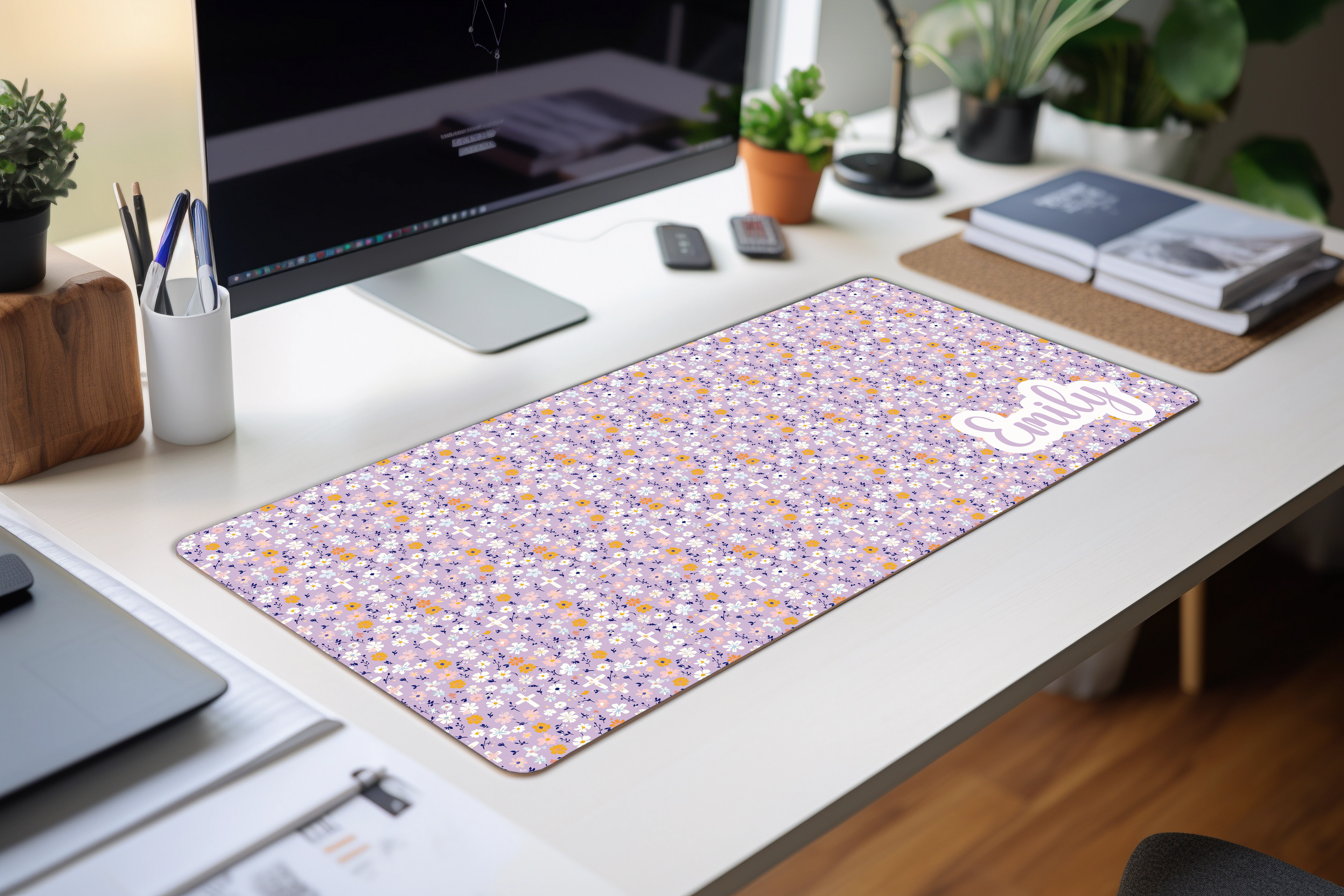 Custom Purple Cross Desk Mat, Large Mousepad, Office Dorm Decor, Co Worker Teacher Gift, Home Office Desk Supplies