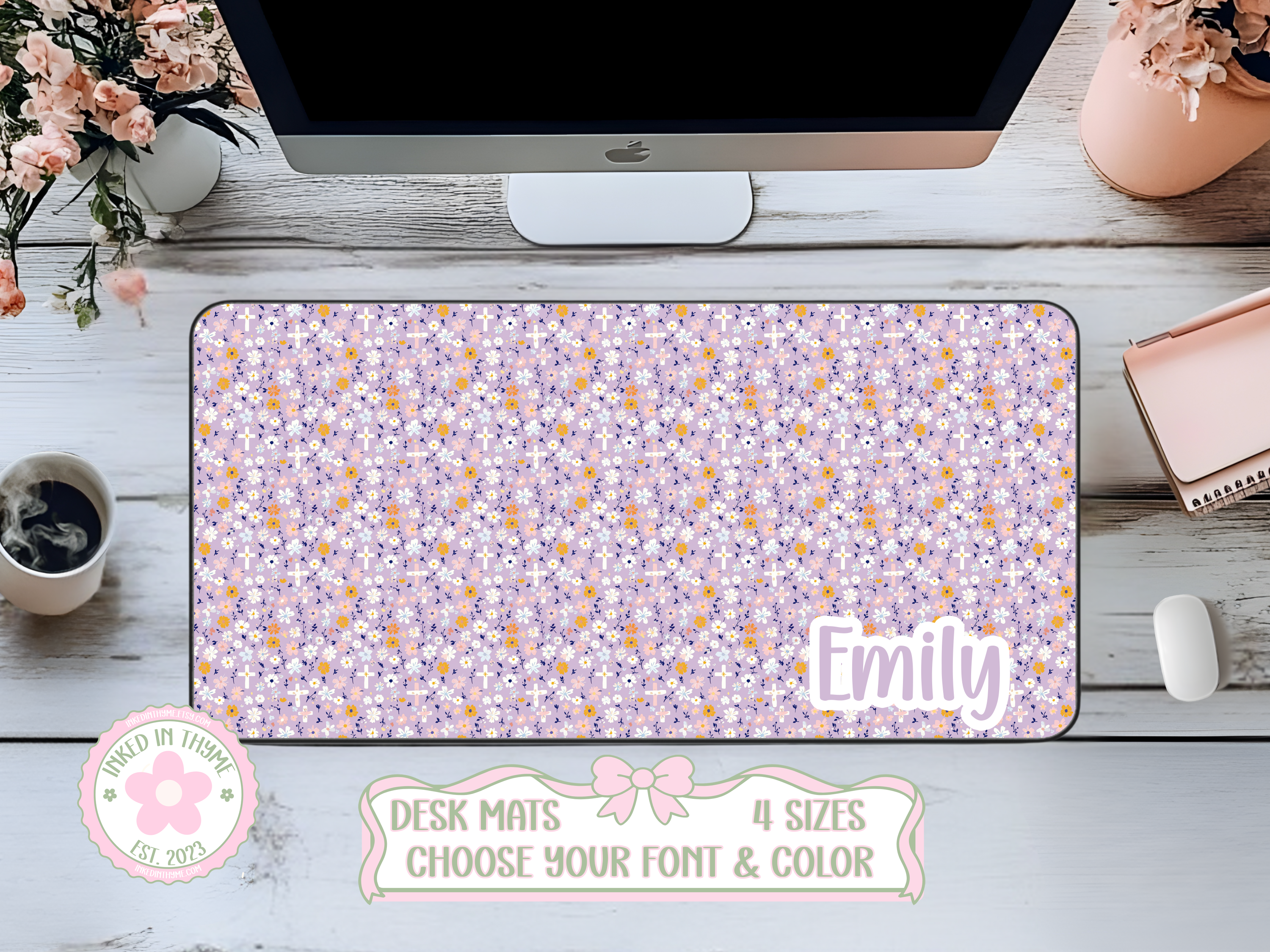 Custom Purple Cross Desk Mat, Large Mousepad, Office Dorm Decor, Co Worker Teacher Gift, Home Office Desk Supplies