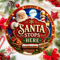 Santa Stops Here Wreath Sign: Round Metal Sign For Wreaths, Christmas Decor Gift