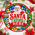 Santa Stops Here Wreath Sign: Round Metal Sign For Wreaths, Christmas Decor Gift