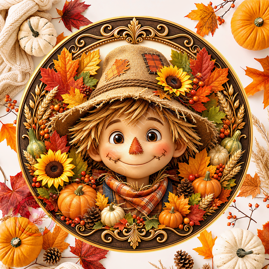 Scarecrow Boy Face Wreath Sign, Round Metal Sign For Wreaths, Halloween Wreath Attachment