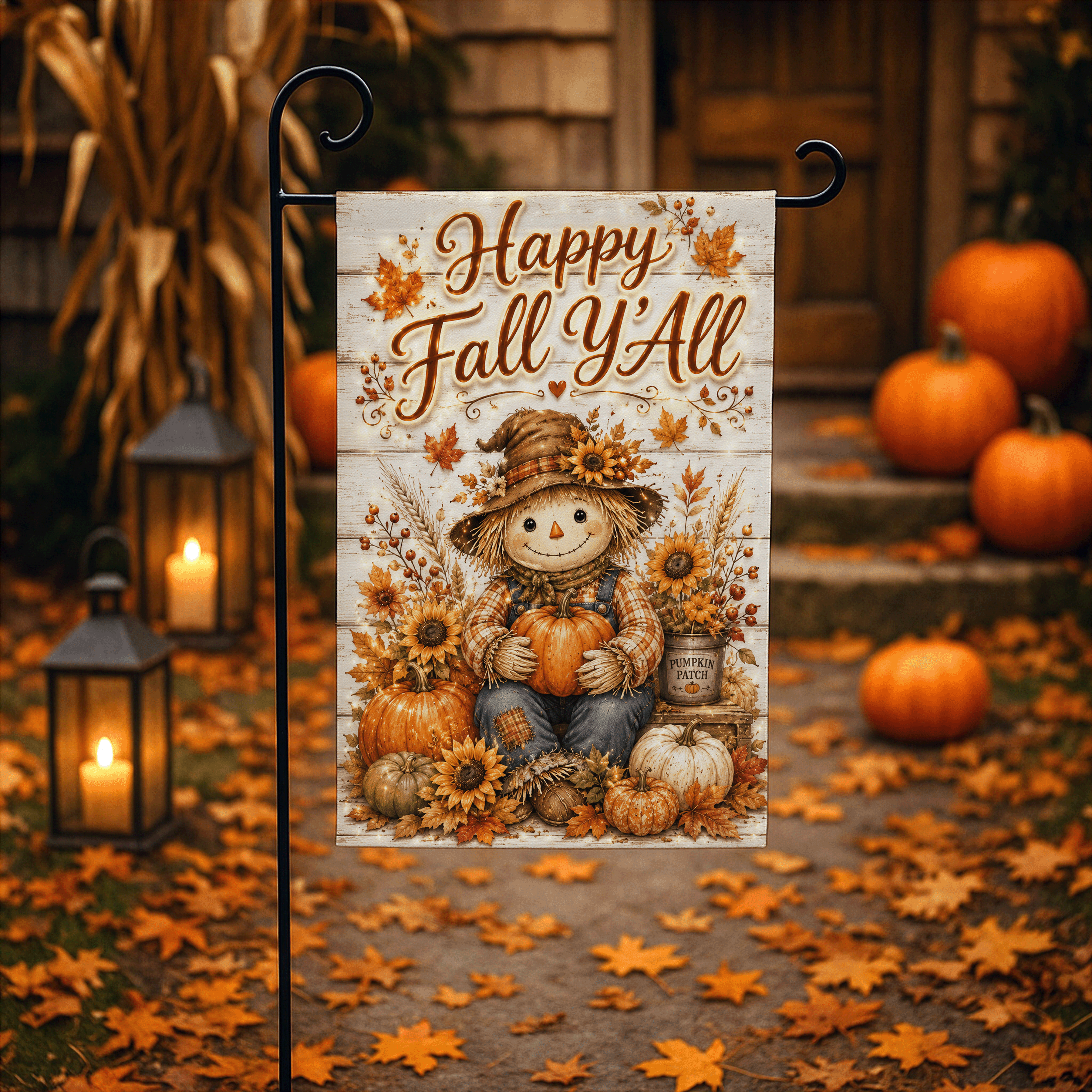 Happy Fall Y'All Scarecrow Garden Flag, 12x18 Double Sided Flag: Front Yard Decor