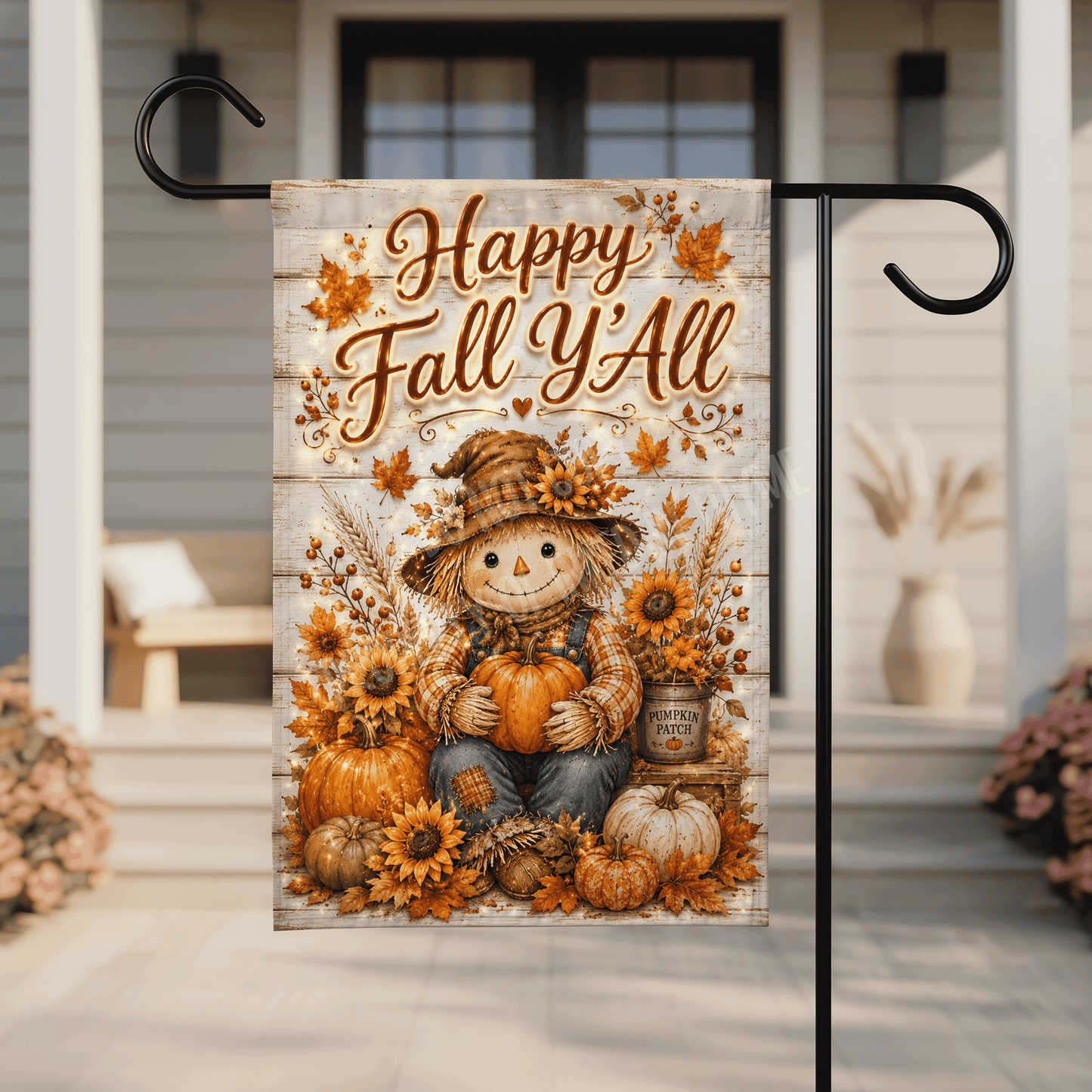 Happy Fall Y'All Scarecrow Garden Flag, 12x18 Double Sided Flag: Front Yard Decor