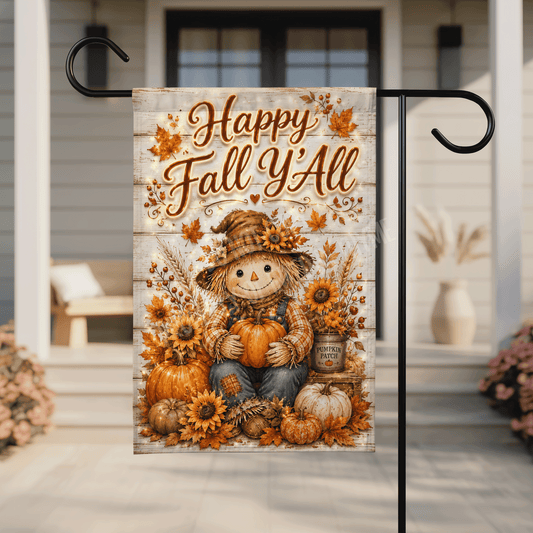 Happy Fall Y'All Scarecrow Garden Flag, 12x18 Double Sided Flag: Front Yard Decor