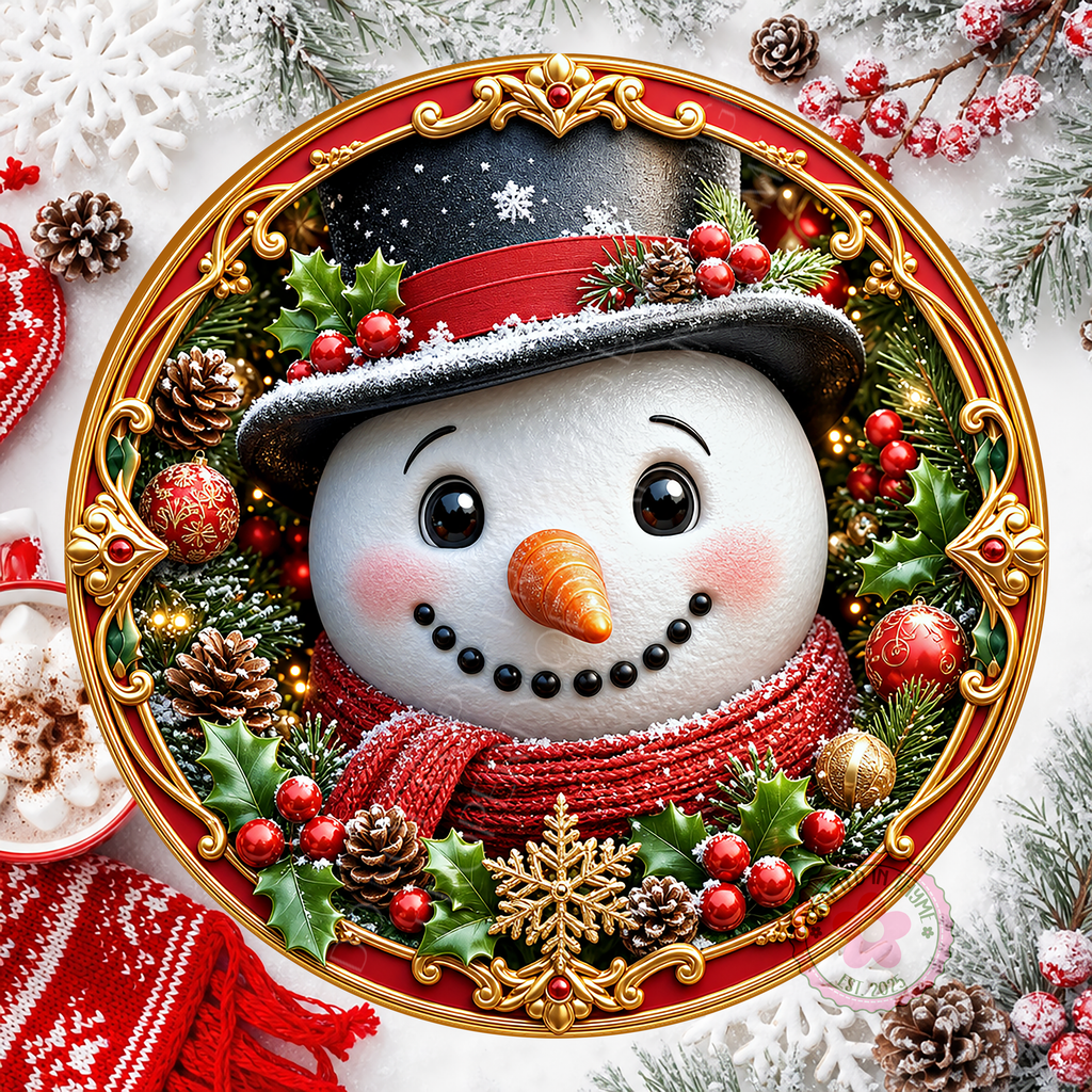 Snowman Face Wreath Sign, Round Metal Sign For Wreaths, Christmas Holidays Wreath Attachment Insert