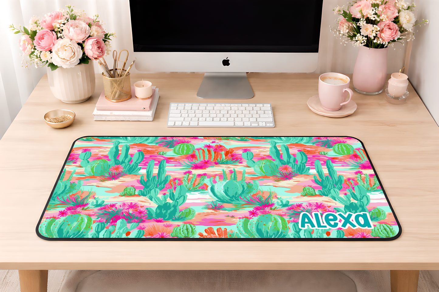 Custom Cactus Desk Mat, Large Mousepad, Office Dorm Decor, Co Worker Teacher Gift, Home Office Desk Supplies