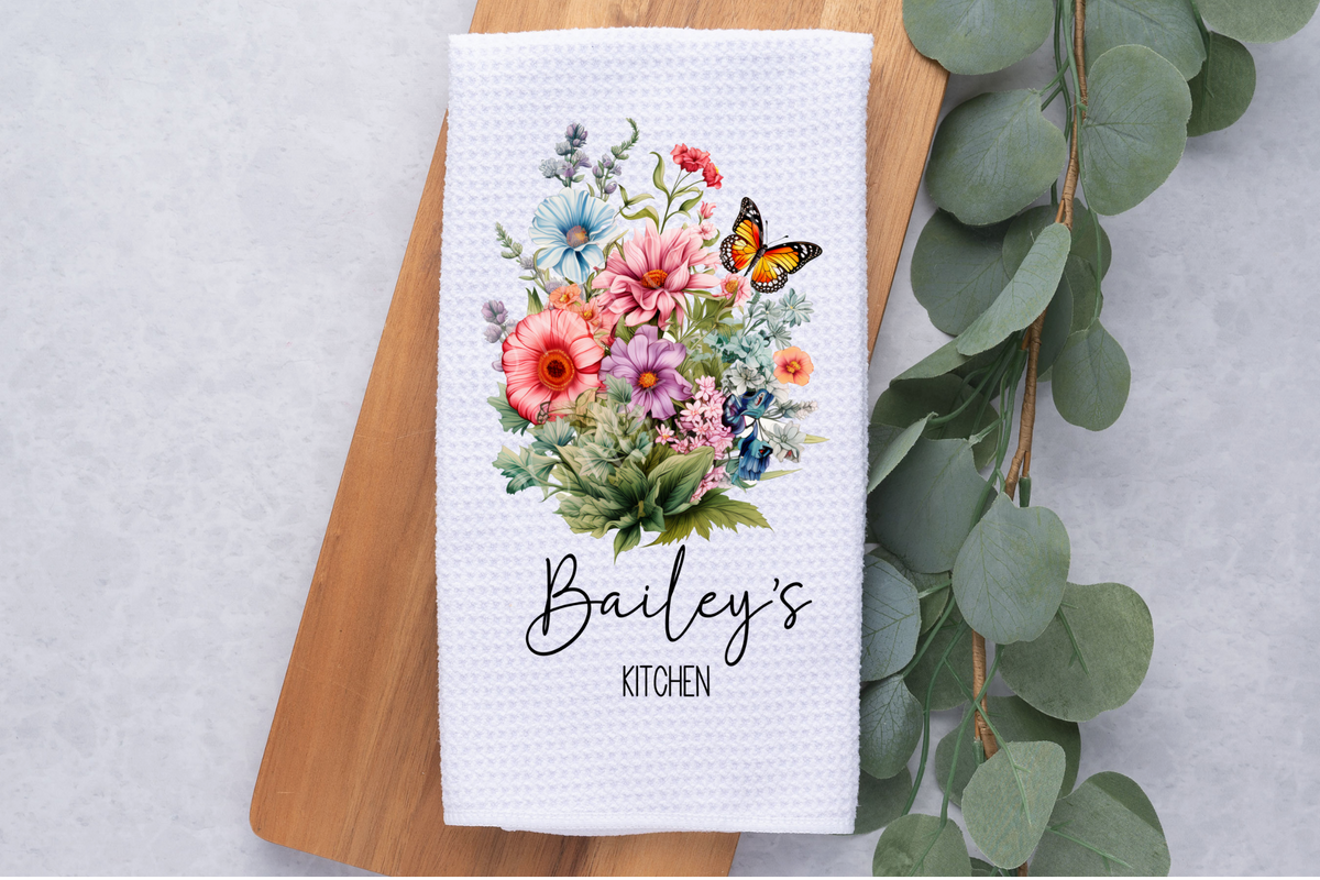 Custom Linen Apron Set, Personalized Oven Mitt Pot Holder Apron Set, Wildflowers  Towel Gift Set, Gift For Her, Hostess Housewarming Gift