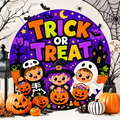 Trick or Treat Wreath Sign, Round Metal Sign For Wreaths, Halloween Wreath Attachment