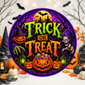 Trick or Treat Wreath Sign, Round Metal Sign For Wreaths, Halloween Wreath Attachment