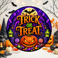 Trick or Treat Wreath Sign, Round Metal Sign For Wreaths, Halloween Wreath Attachment