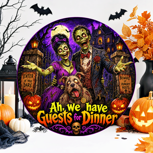 Zombies Wreath Sign, Round Metal Sign For Wreaths, Creepy Wreath Attachment, Halloween Fall Wreath Sign